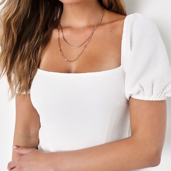 Lulus Abundance Of Love White Textured Puff Sleeve Tie-back Bodysuit - Size M - Picture 2 of 3